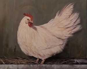 The finished painting Lady Leghorn, acrylic on linen, 45x55cm SOLD